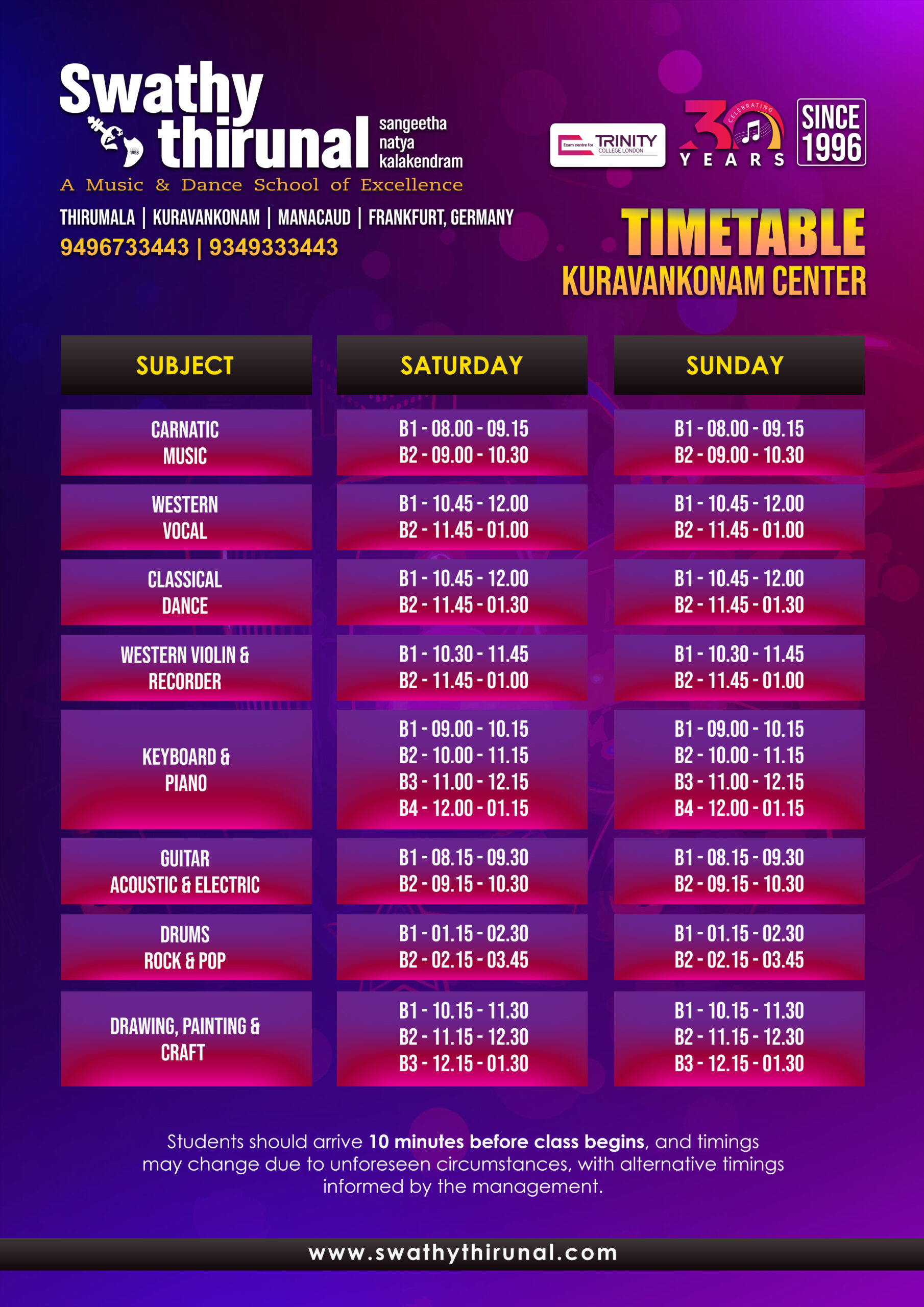 Kuravankonam Branch Timetable